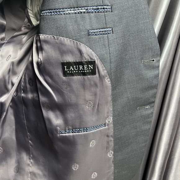 Lauren Ralph Lauren Mens Suit Jacket 50R Black Label Blazer Gray Wool Blend Prom - Picture 10 of 17